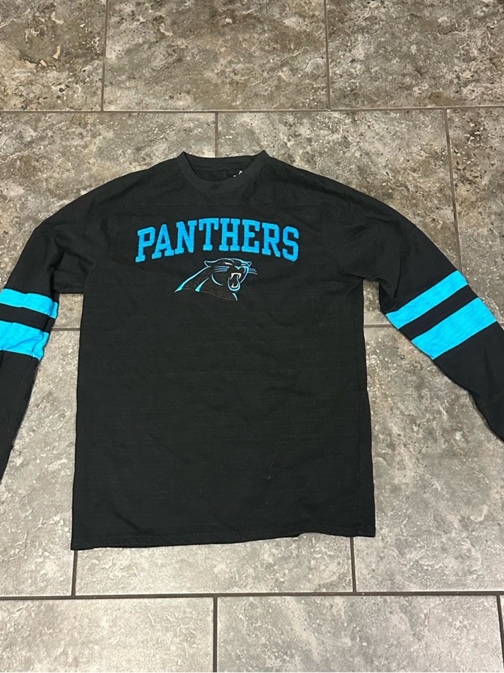 NFL Panthers Black Long-Sleeve Crewneck with Teal Accents